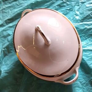 Vintage Potters Co-Operative Co Semi Vitreous Ivory and Gold Dish with Lid